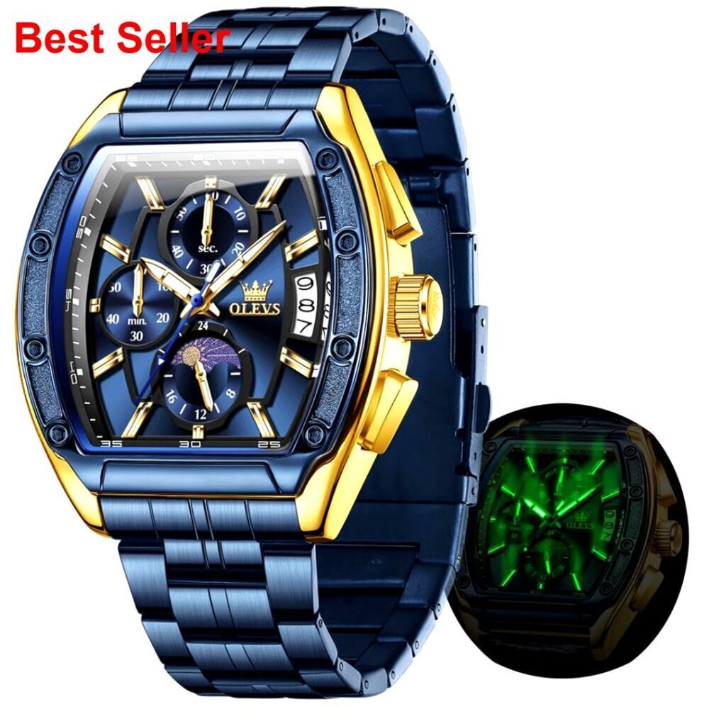 Stainless Steel Chronograph Dress Watch Moon Phase Luminous